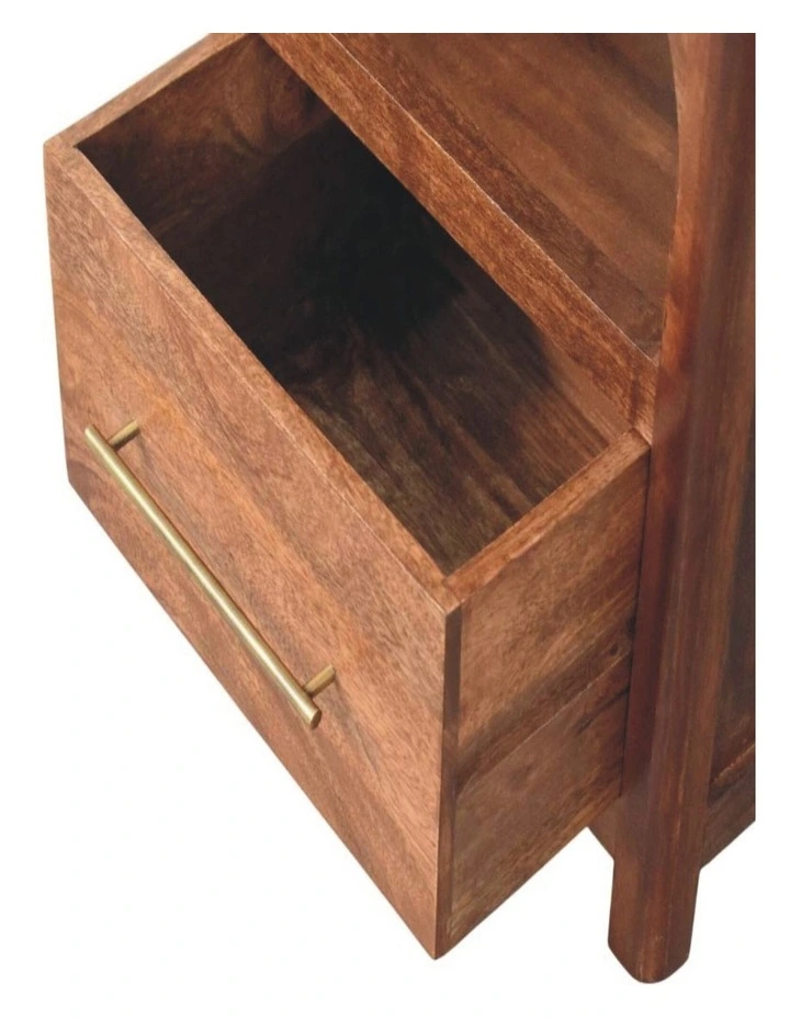 Solid Wood Arc-Line Bedside Table, 1 Drawer & 1 Open Slot, Brown image 5