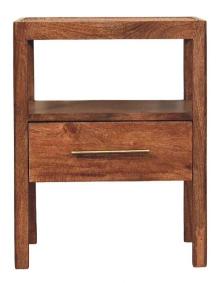 Solid Wood The Caldera Bedside Stand, 1 Drawer, 1 Shelf, Brown image 1