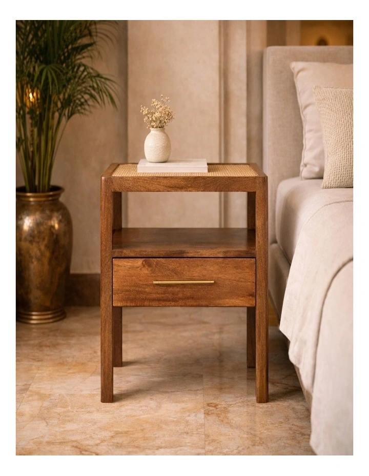 Solid Wood The Caldera Bedside Stand, 1 Drawer, 1 Shelf, Brown image 2