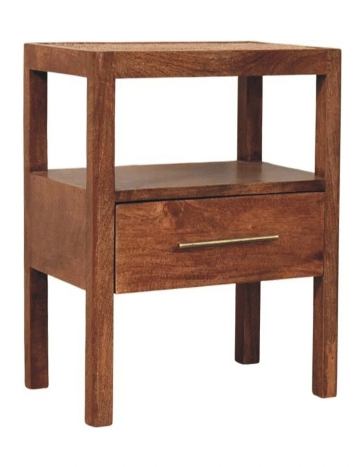 Solid Wood The Caldera Bedside Stand, 1 Drawer, 1 Shelf, Brown image 3