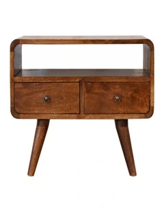 Solid Wood Mini Chestnut Curved Media Unit with 2 Drawers, Brown