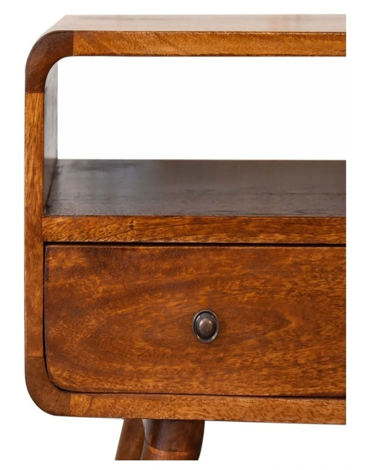 Solid Wood Mini Chestnut Curved Media Unit with 2 Drawers, Brown image 4