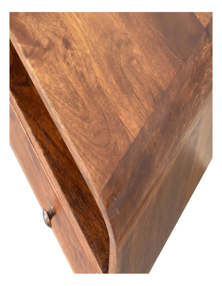 Solid Wood Mini Chestnut Curved Media Unit with 2 Drawers, Brown image 5