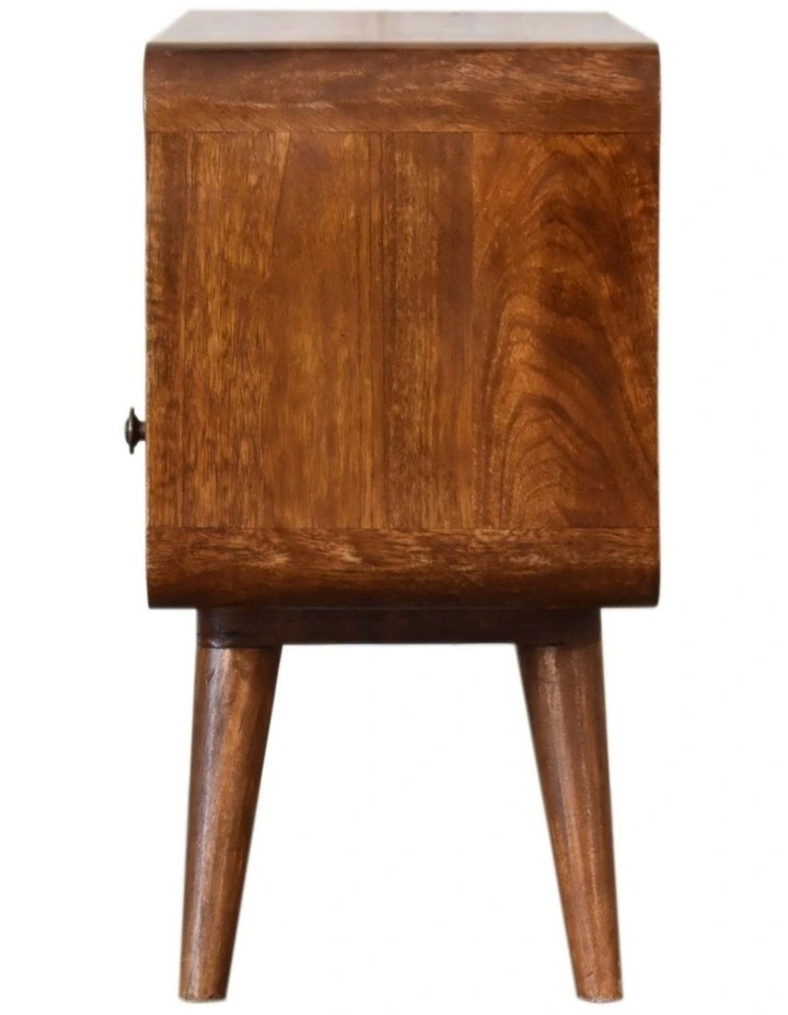 Solid Wood Mini Chestnut Curved Media Unit with 2 Drawers, Brown image 6