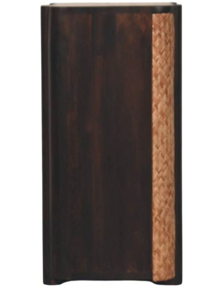 Solid Wood Rattan Curve Edge Nightstand, 2 Drawers, 1 Shelf, Brown image 6