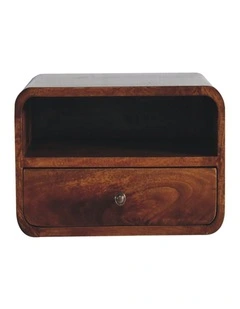Solid Wood Large Chestnut Curve Upper Slot Floating Bedside, 1 Drawer, Brown