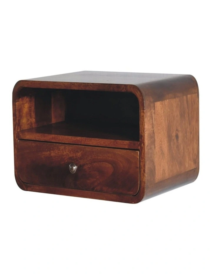 Solid Wood Large Chestnut Curve Upper Slot Floating Bedside, 1 Drawer, Brown image 2