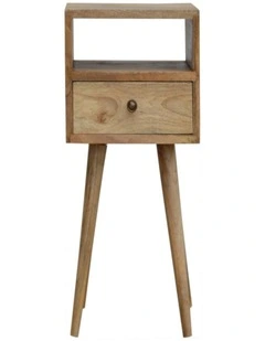 Solid Wood Mini Oak-ish Bedside, 1 Drawer, 1 Open Slot, Beige