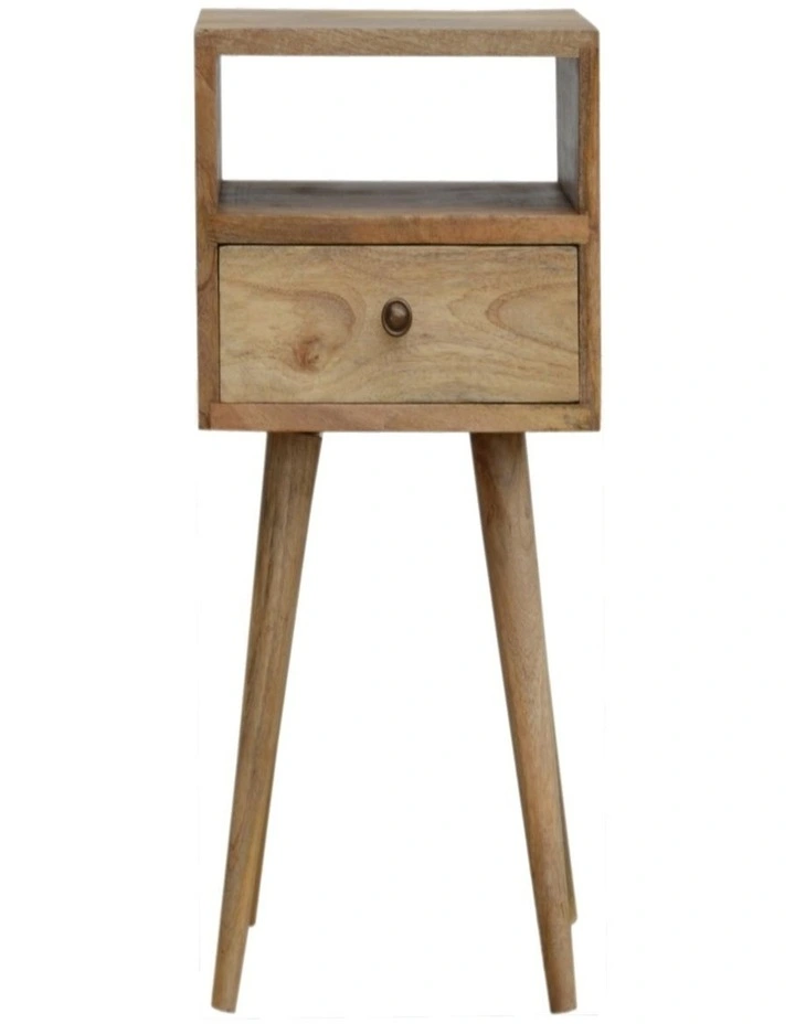 Solid Wood Mini Oak-ish Bedside, 1 Drawer, 1 Open Slot, Beige image 1