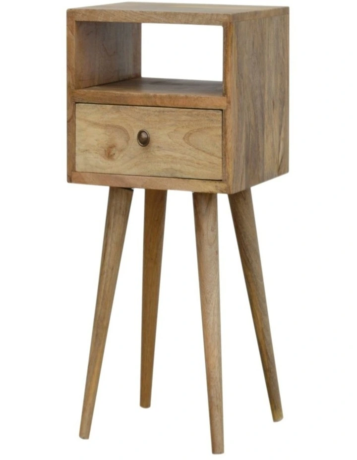 Solid Wood Mini Oak-ish Bedside, 1 Drawer, 1 Open Slot, Beige image 3