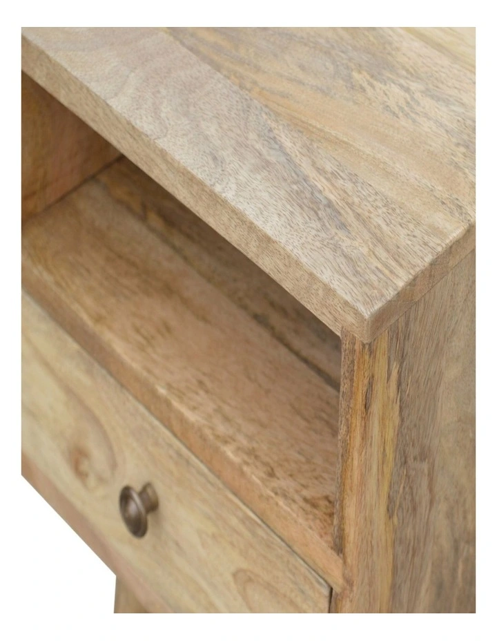 Solid Wood Mini Oak-ish Bedside, 1 Drawer, 1 Open Slot, Beige image 4