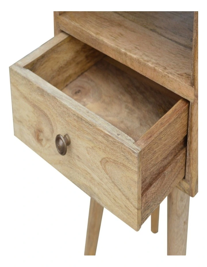 Solid Wood Mini Oak-ish Bedside, 1 Drawer, 1 Open Slot, Beige image 5