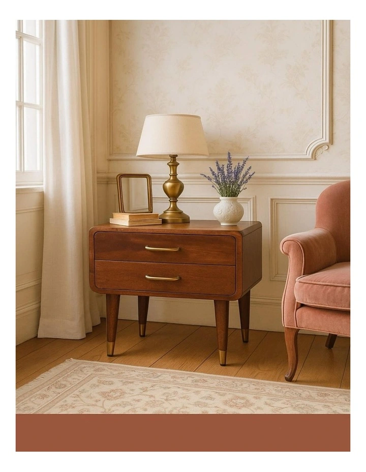 Solid Wood Astor 2-Drawer Nightstand, Brown image 2
