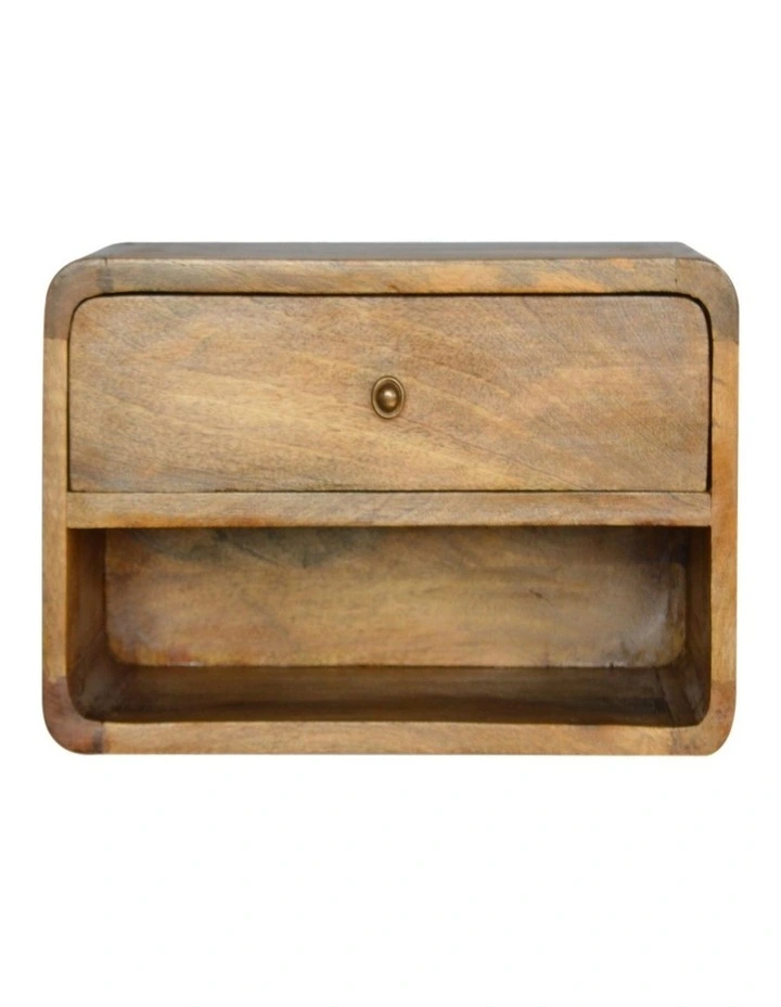 Solid Wood Floating Curve Open Slot Bedside, Brown image 1