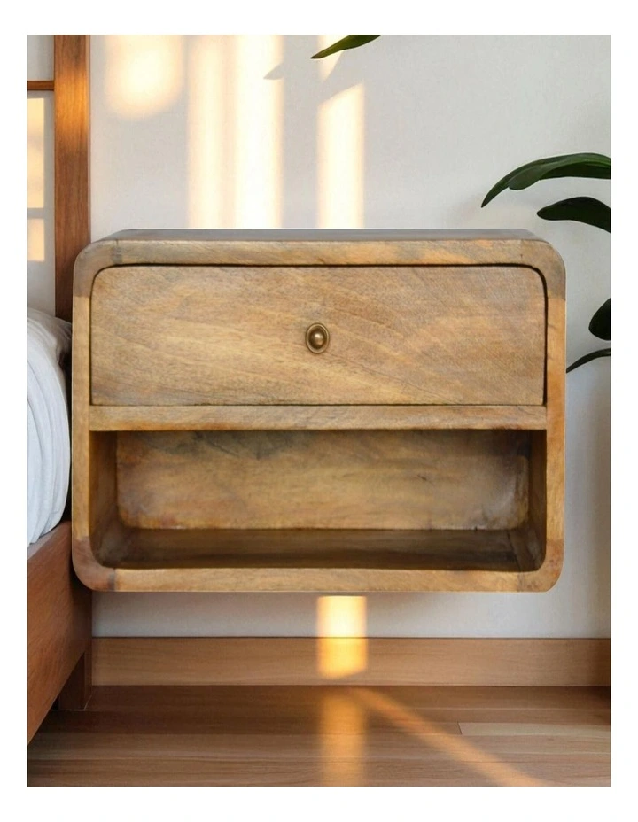 Solid Wood Floating Curve Open Slot Bedside, Brown image 2
