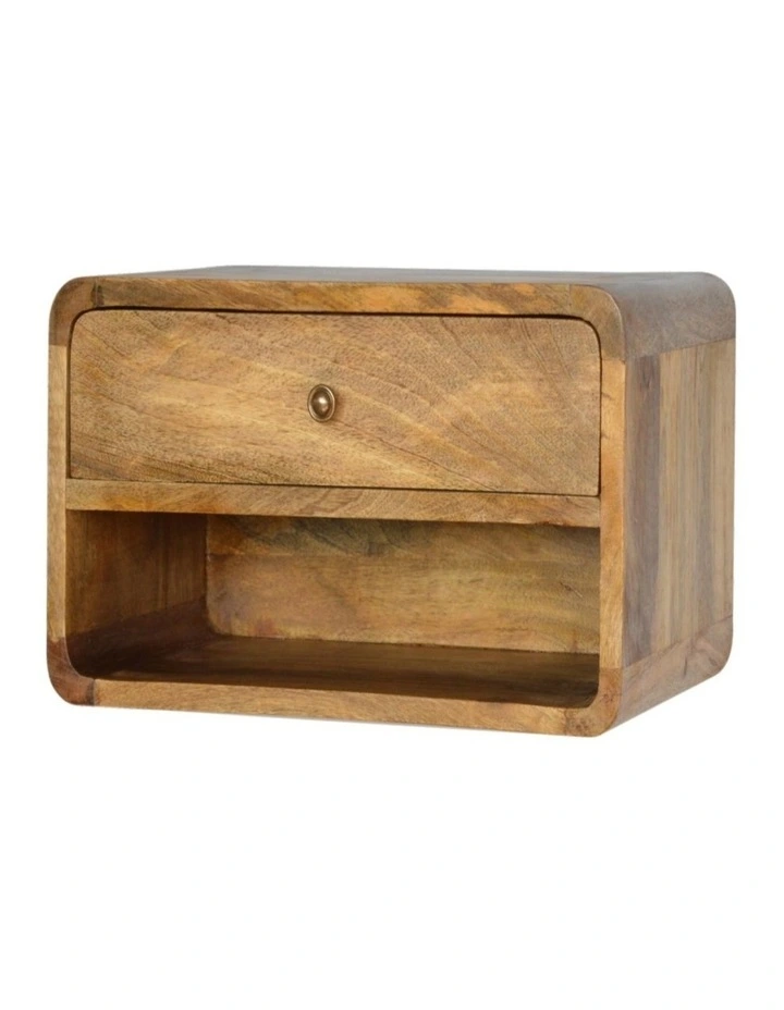 Solid Wood Floating Curve Open Slot Bedside, Brown image 3