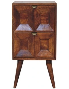 Solid Wood Quad Bedside, 2 Drawers, Dark Brown
