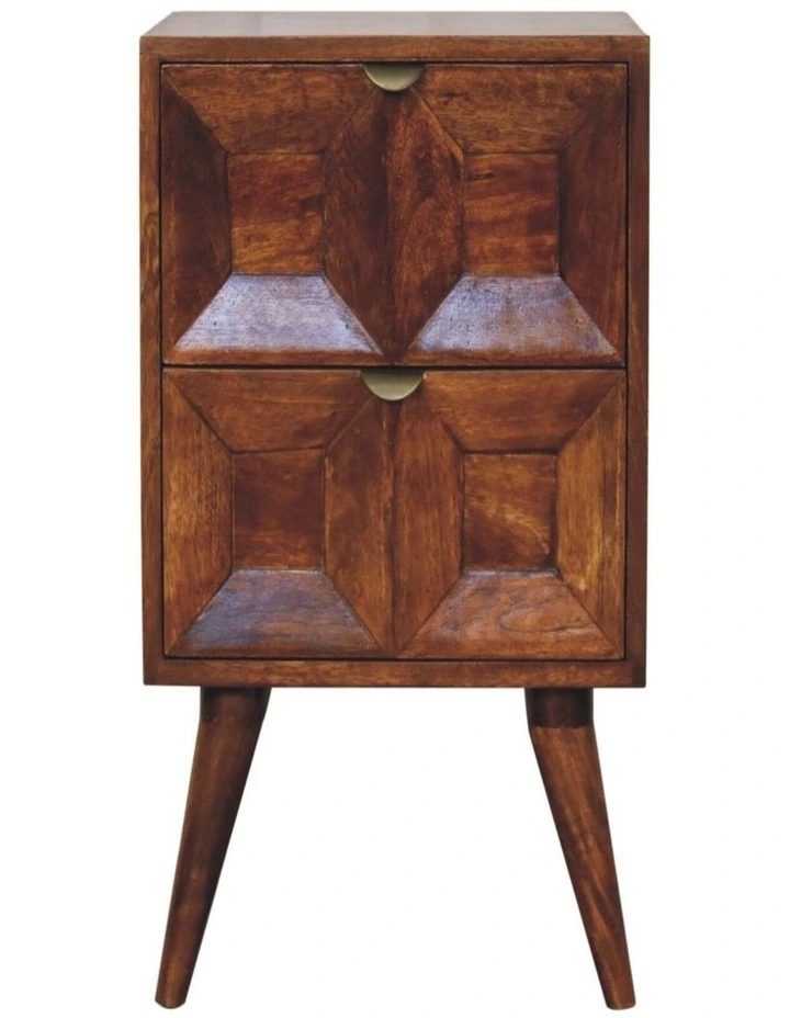Solid Wood Quad Bedside, 2 Drawers, Dark Brown image 1