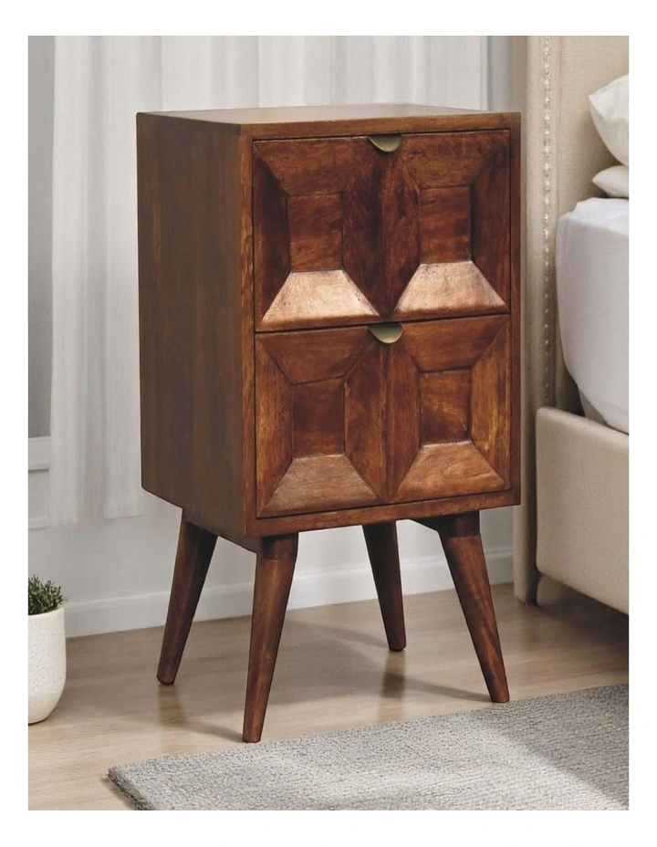 Solid Wood Quad Bedside, 2 Drawers, Dark Brown image 2
