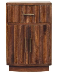 Solid Wood Solid Wood Curved Ribbed Bedside, 1 Drawer & 2 Shelves, Brown