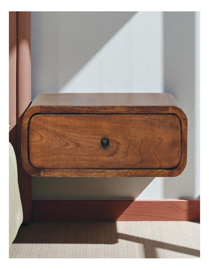 Solid Wood Avora Wall-Mounted Honey Caramel 1 Drawer Nightstand, Brown image 2