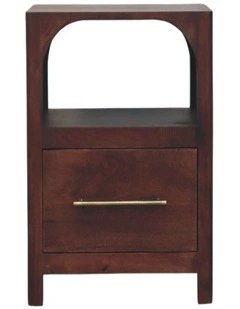 Solid Wood Arched Edge 1 Drawer Bedside, 1 Open Slot, Brown