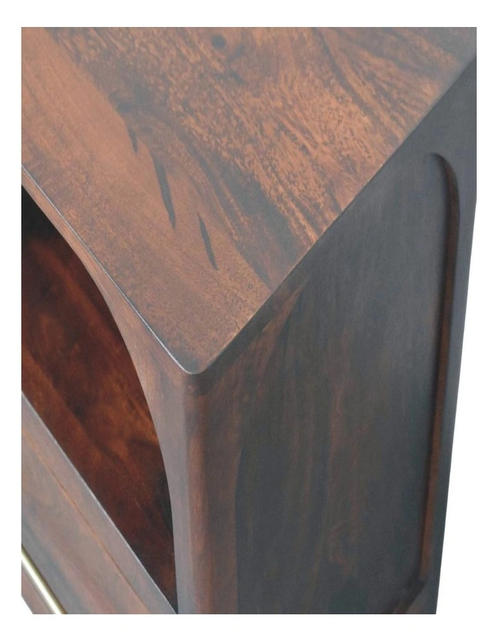 Solid Wood Arched Edge 1 Drawer Bedside, 1 Open Slot, Brown image 4