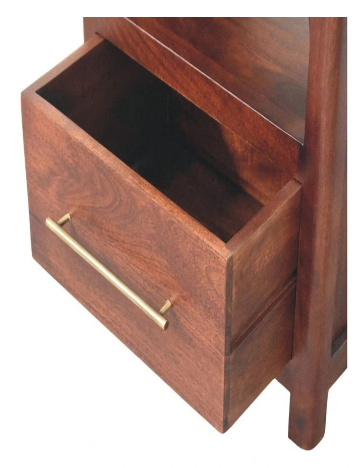 Solid Wood Arched Edge 1 Drawer Bedside, 1 Open Slot, Brown image 5