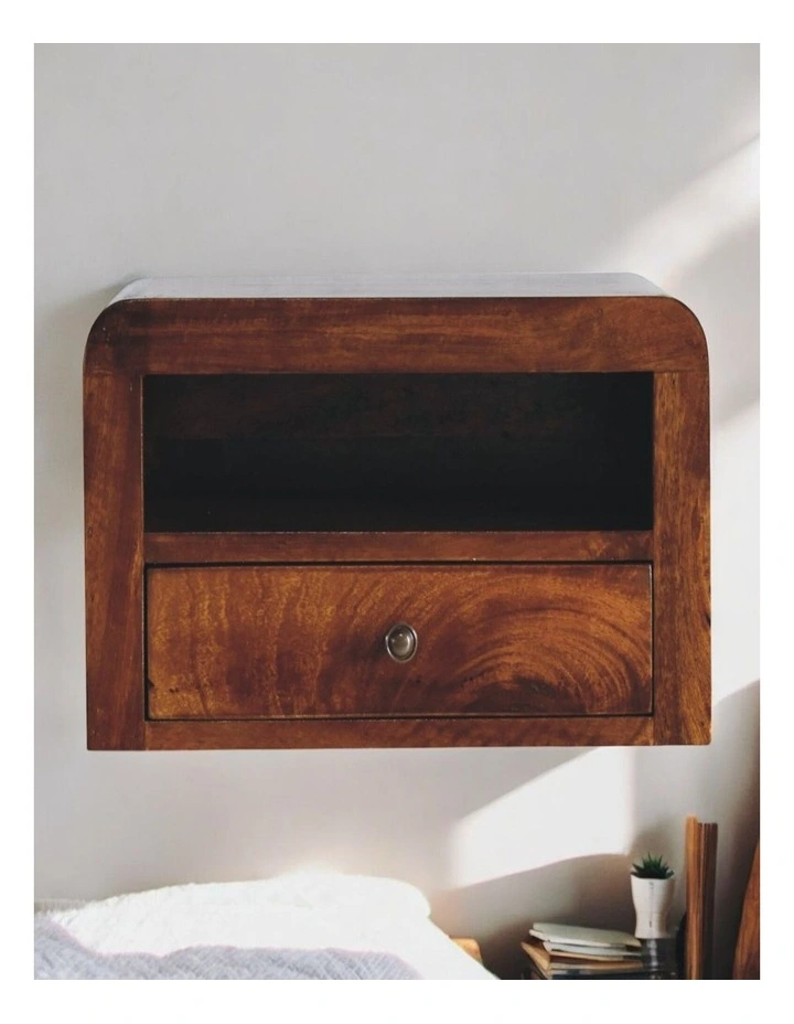 Solid Wood Chunky Chestnut 1 Drawer Wall Mounted Nightstand, Brown image 2
