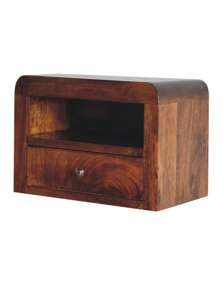 Solid Wood Chunky Chestnut 1 Drawer Wall Mounted Nightstand, Brown image 3