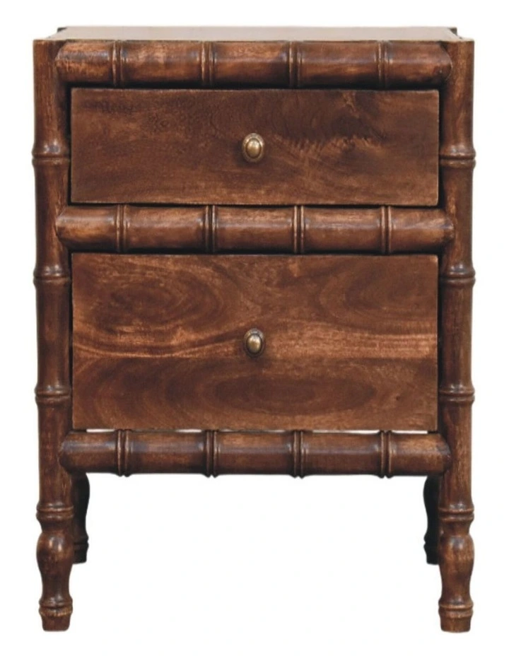 Solid Wood Bamboo Frame Nightstand in Roasted Almond, 2 Drawers, Dark Brown image 1