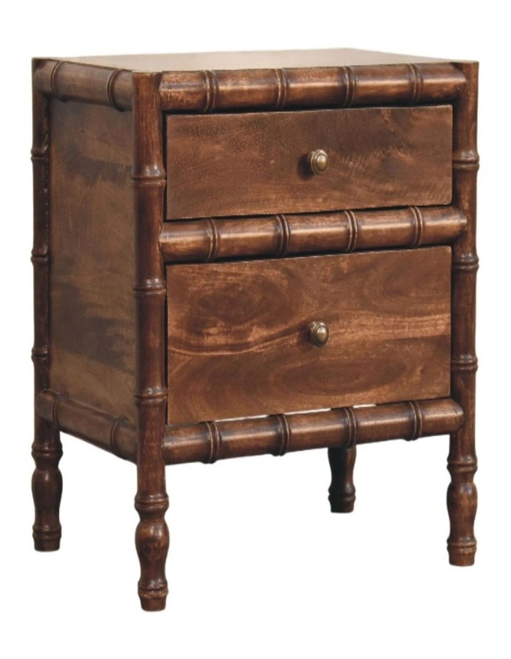 Solid Wood Bamboo Frame Nightstand in Roasted Almond, 2 Drawers, Dark Brown image 3