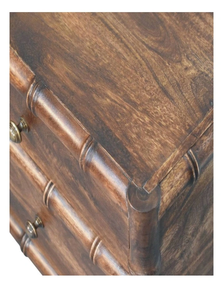 Solid Wood Bamboo Frame Nightstand in Roasted Almond, 2 Drawers, Dark Brown image 4