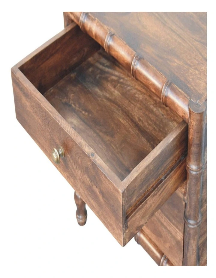 Solid Wood Bamboo Frame Nightstand in Roasted Almond, 2 Drawers, Dark Brown image 5