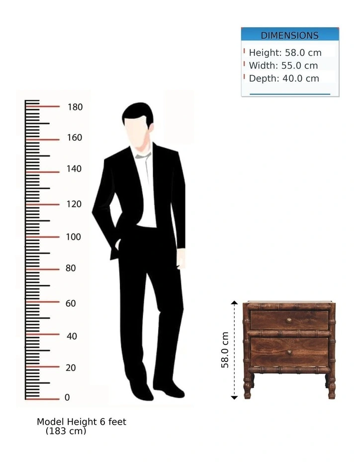 Solid Wood Bamboo Frame Nightstand in Roasted Almond, 2 Drawers, Dark Brown image 7