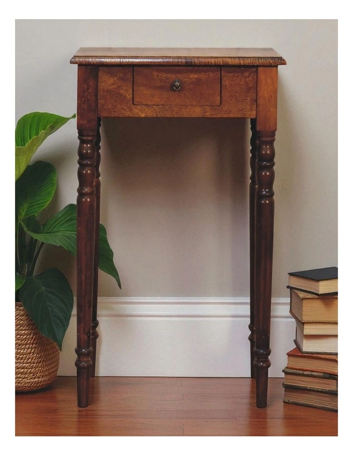 Solid Wood Chestnut Turned Leg Writing Desk, 1 Drawer, Brown image 2