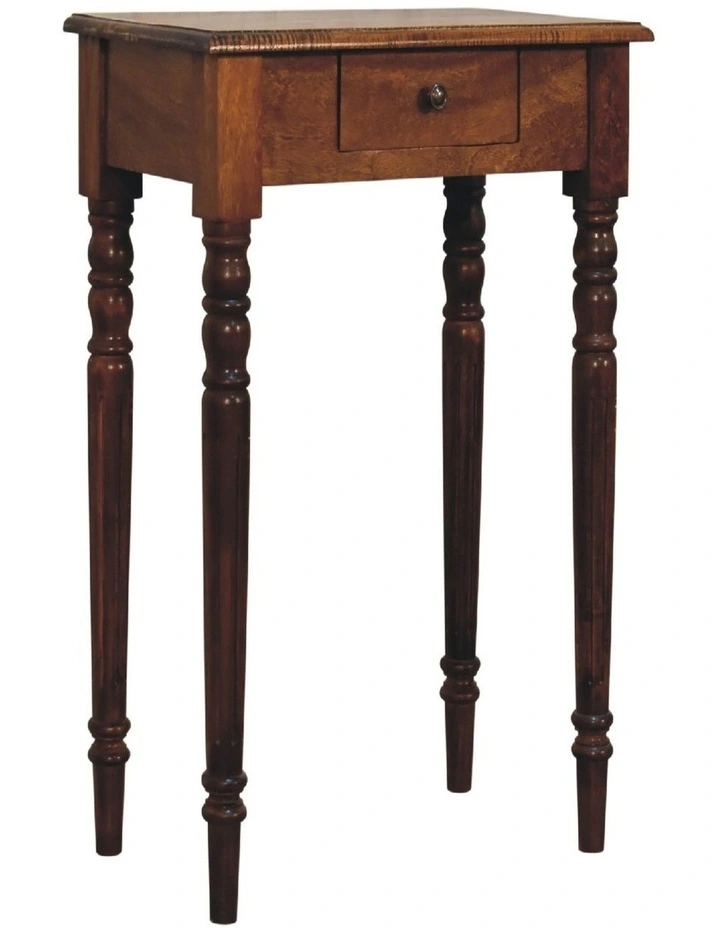 Solid Wood Chestnut Turned Leg Writing Desk, 1 Drawer, Brown image 3
