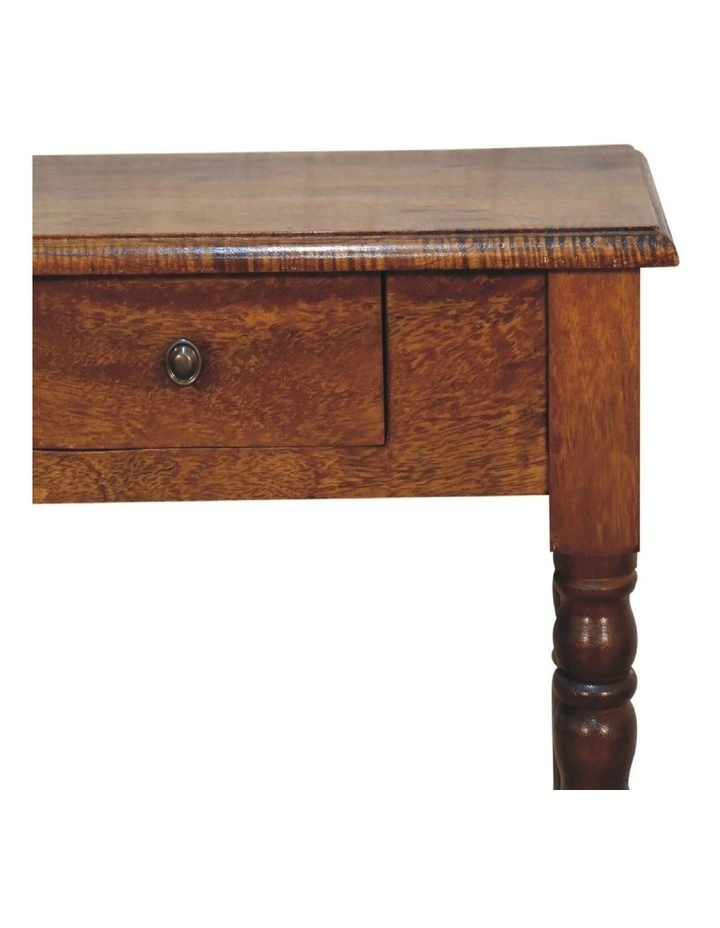 Solid Wood Chestnut Turned Leg Writing Desk, 1 Drawer, Brown image 4