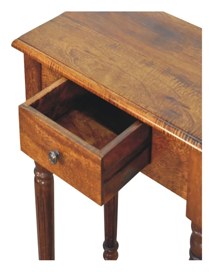 Solid Wood Chestnut Turned Leg Writing Desk, 1 Drawer, Brown image 5