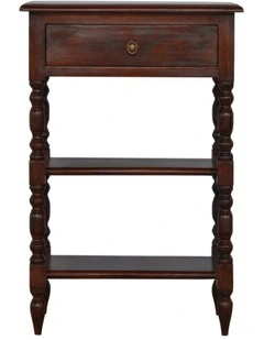 Solid Wood Turned Occasional Table, 1 Drawer, Brown