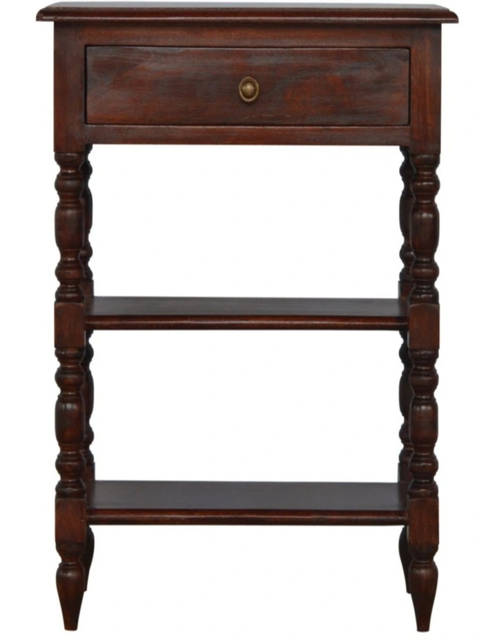Solid Wood Turned Occasional Table, 1 Drawer, Brown image 1