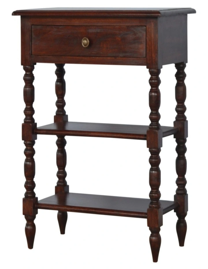 Solid Wood Turned Occasional Table, 1 Drawer, Brown image 3