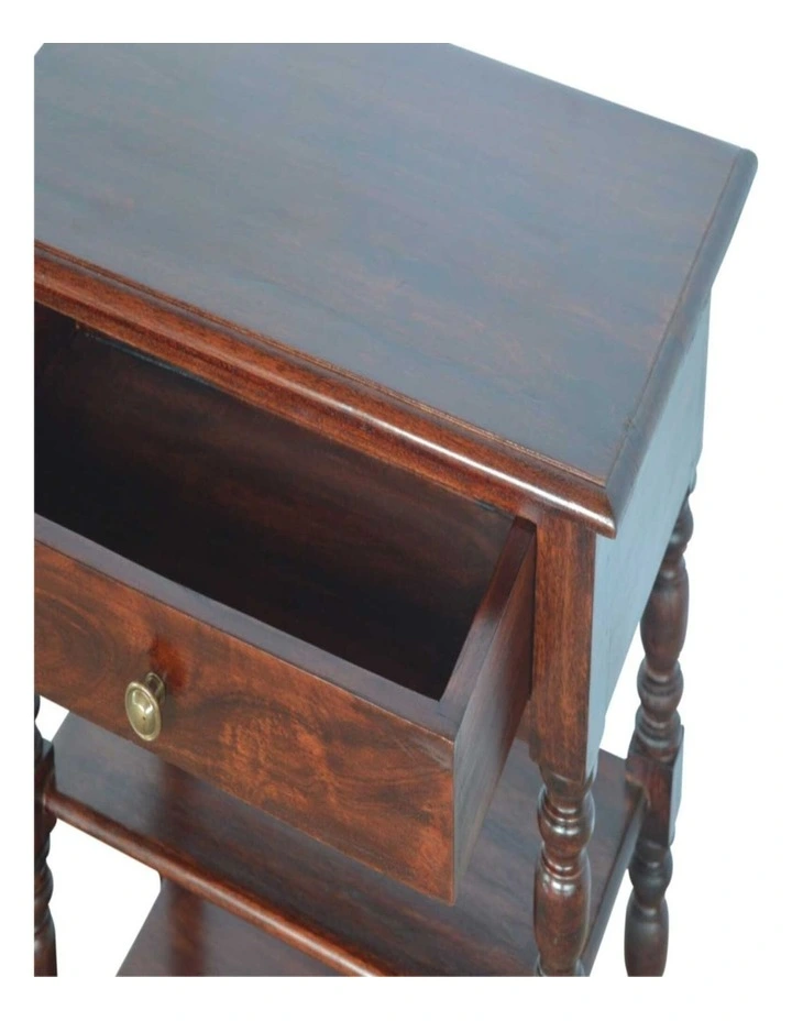 Solid Wood Turned Occasional Table, 1 Drawer, Brown image 5
