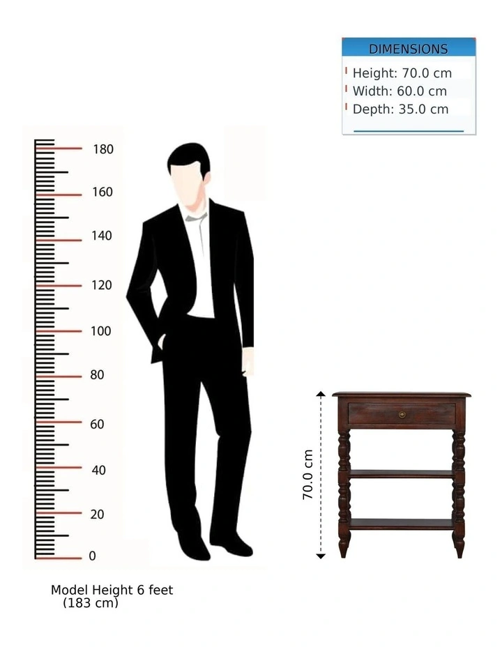 Solid Wood Turned Occasional Table, 1 Drawer, Brown image 7
