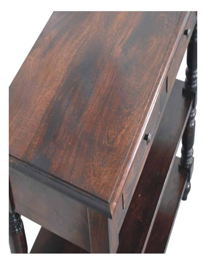 Solid Wood Turned legs Cherry Side Table, 2 Drawers, 2 Shelves, Dark Brown image 4