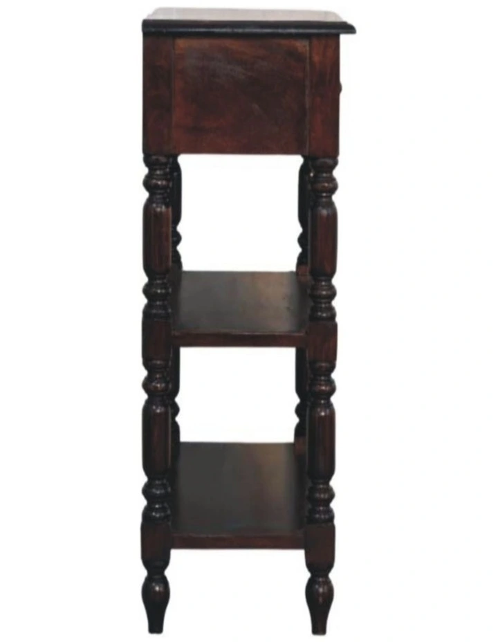 Solid Wood Turned legs Cherry Side Table, 2 Drawers, 2 Shelves, Dark Brown image 6