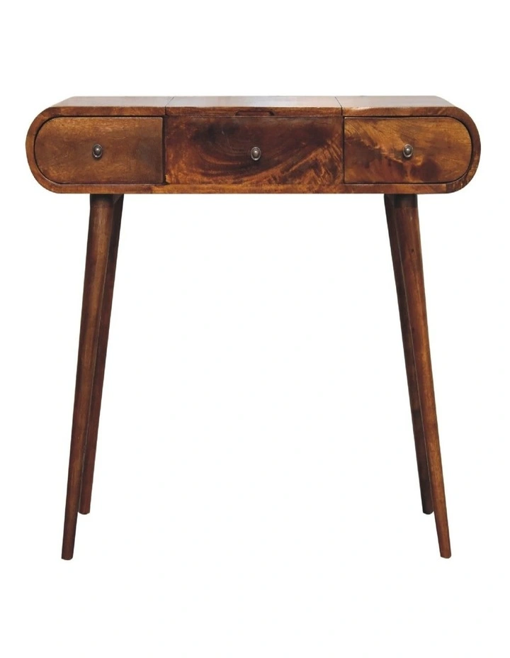 Solid Wood Chestnut Mirror Dressing Table, Nordic Legs, 2 Drawers image 1