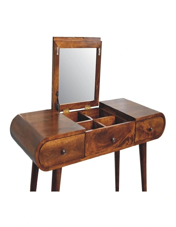 Solid Wood Chestnut Mirror Dressing Table, Nordic Legs, 2 Drawers image 4