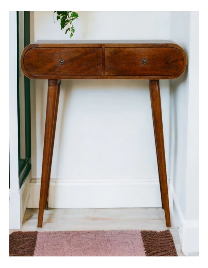 Solid Wood Chestnut London Console Table, 2 Drawers, Dark Brown image 2