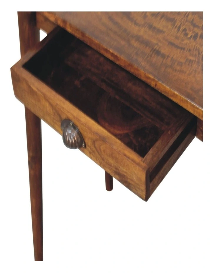 Solid Wood Chestnut Nordic Writing Desk, 1 Drawer, Brown image 5